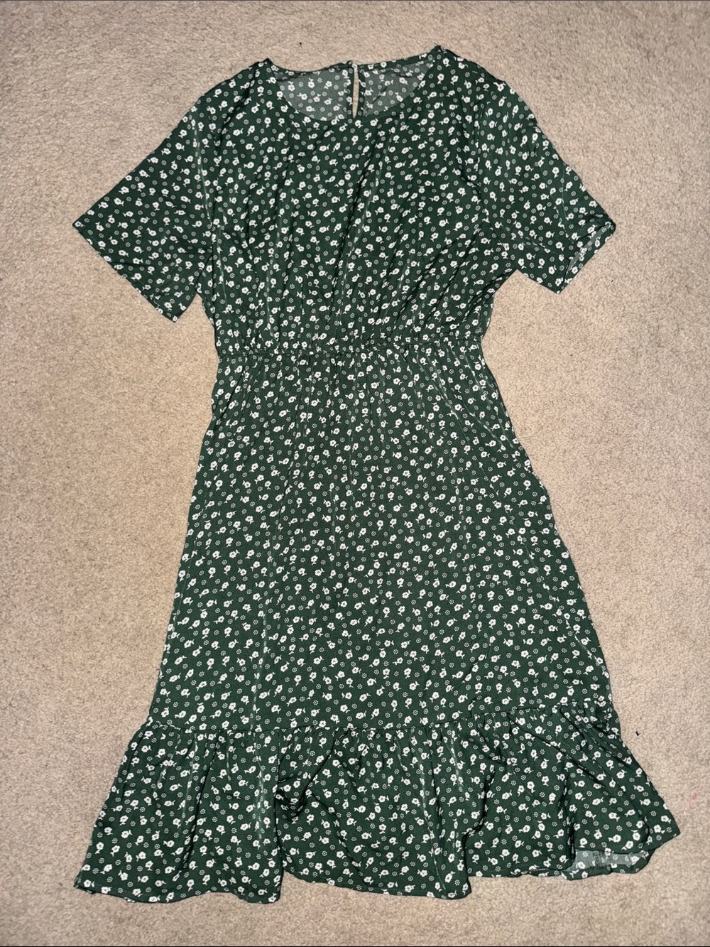 Green Floral Ruffle-Hem Women's Dress